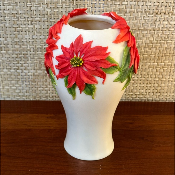 🎄🌟2xHP🌟VTG 2000s Poinsettia Bonded Marble Table Vase Hand-Painted Ibis & Orchid - Picture 5 of 12